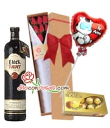 Caja con rosas, Globo, Bombones y vino importado | Rosas Delivery - Cod:LIC12