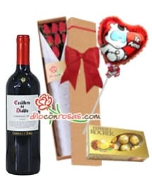 Caja con Rosas, Globo, Bombones y Vino Tinto | Rosas Delivery - Cod:LIC13
