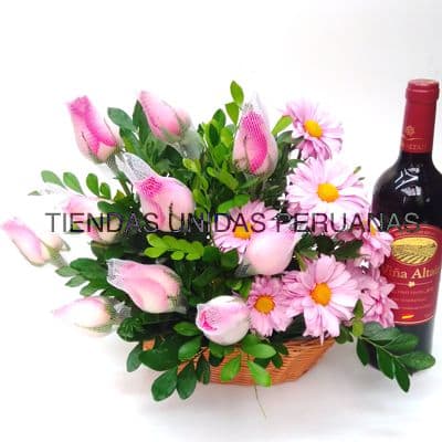Arreglo Floral y Vino Viña Altair Español - Cod:OFX19