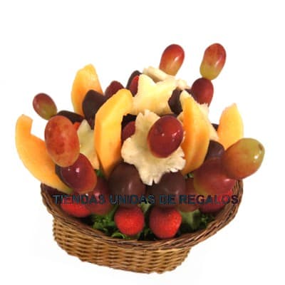 Fresas con Chocolate y frutas en cesta | Canastas de Frutas para Regalar - Cod:QFP05