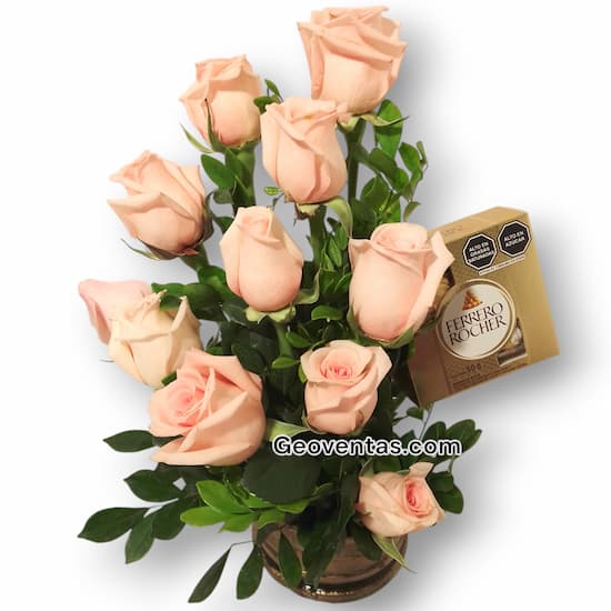 Chocolates Importados con Arreglo de Rosas - Cod:CHJ15