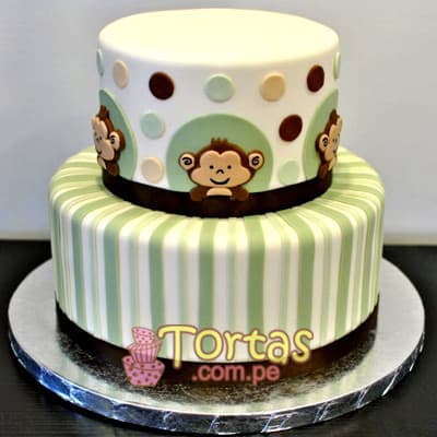 Torta Bebe con monito | Tortas de Bebe - Cod:BBT06