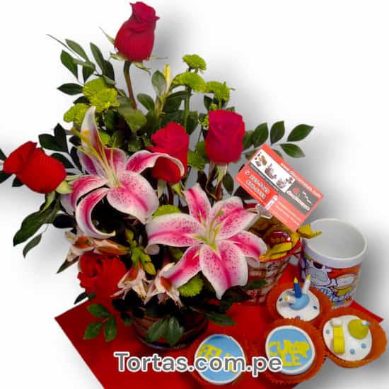 Arreglo Floral con Cupcakes Delivery - Cod:DJK04