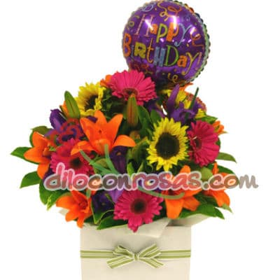 Flores Delivery Lima | Arreglos con Rosas | Arreglo de Flores con Globos | Arreglos de Rosas - Cod:ENL08