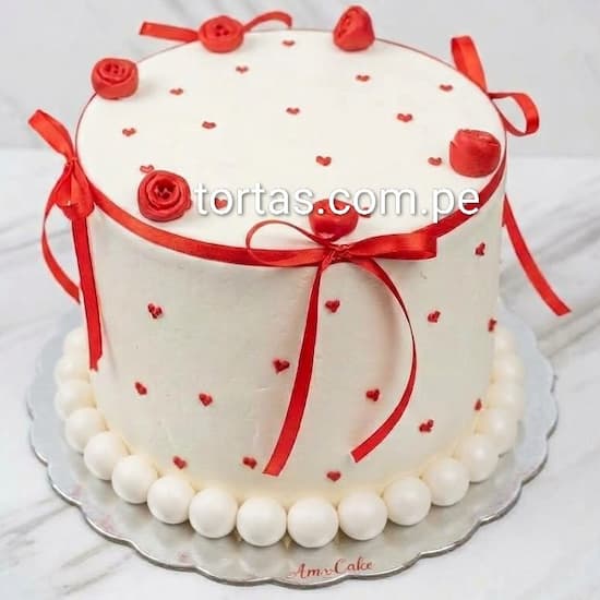 Torta personalizada con lazos y flores de azúcar delivery Lima - Cod:FTA15