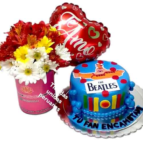 Delivery de Torta con Flores y Globo - Cod:GVT06