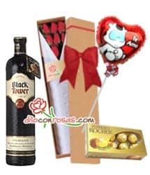 Caja con rosas, Globo, Bombones y vino importado -  Rosas Delivery Miraflores - Cod:LIC12