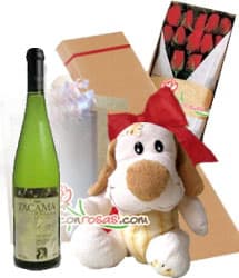 Vino Especial con Ramo de Rosas y peluche -  Rosas Delivery - Cod:LIC08