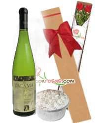 Caja de Rosas con Vino Tacama y Postre | Rosas Delivery - Cod:LIC11