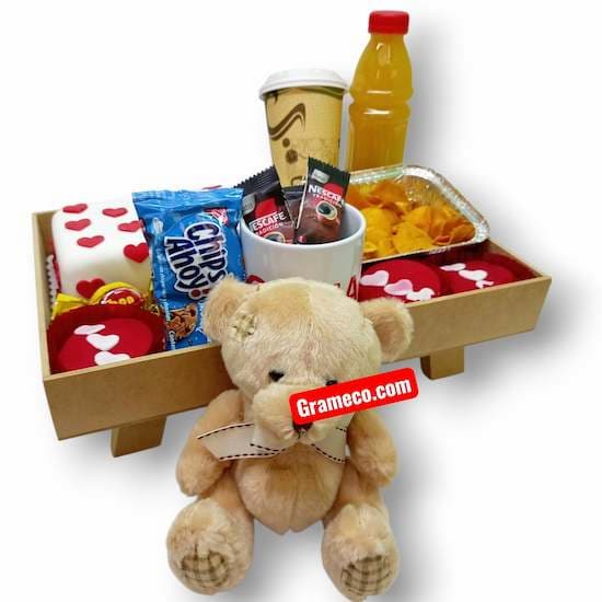 Desayuno en bandeja con peluche y torta Delivery Lima - Cod:LOA10