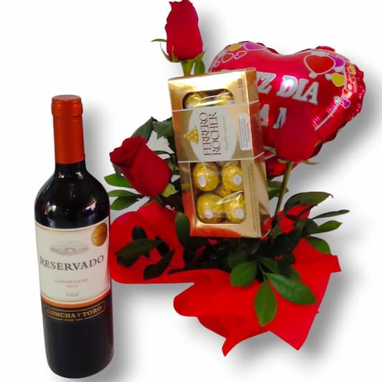 Vino Delivery con rosas y globo - Cod:LVN05