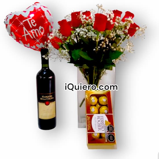 Florería y Envío de flores, peluches y regalos con Vino y Chocolates - Cod:LVN08