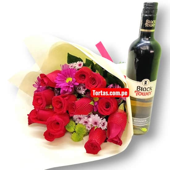 Ramo de Rosas y Vino Delivery Perú – Regalos únicos - Cod:LVN15