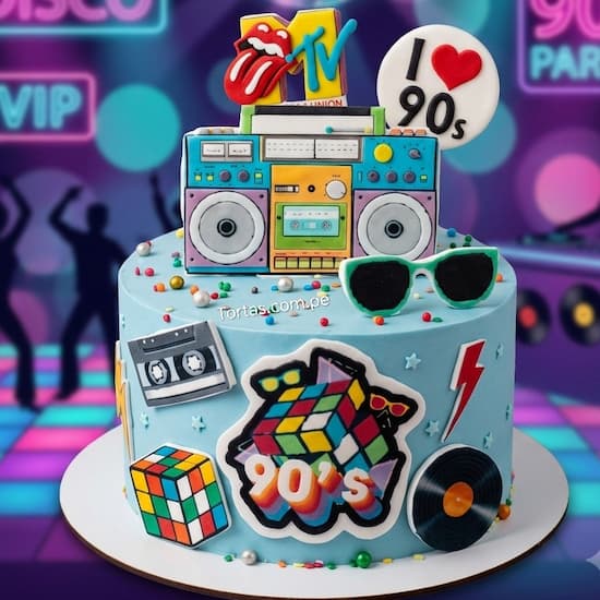 Torta vainilla Tematica 90s con masa elástica decorada delivery - Cod:NMR18