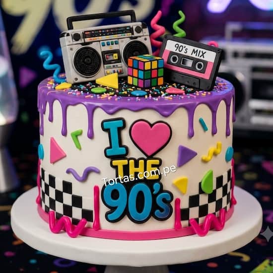 Pastel de cumpleaños estilo 90s delivery Lima exclusivo y divertido - Cod:NMR19