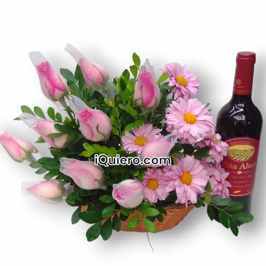 Arreglo Floral y Vino Viña Altair Español - Cod:OFX19