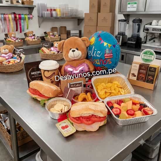 Peluche osito con globo y merienda gourmet delivery Lima - Cod:PLH21