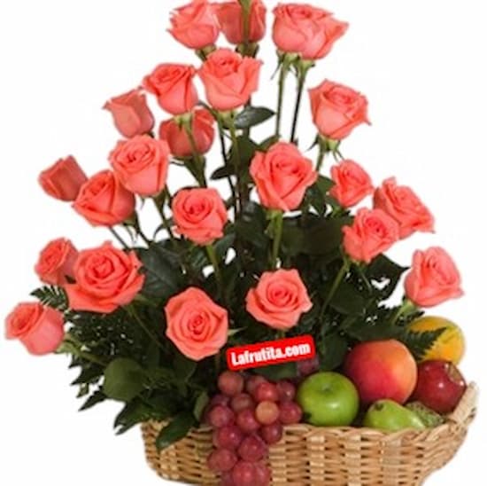 Cesta de frutas con rosas importadas Lima - Cod:QFA14