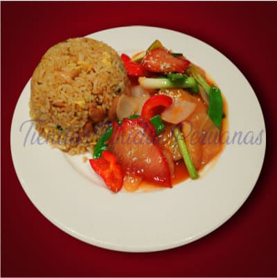 Pollo con Tamarindo con Chancho al ajo | Chifa a Delivery | Chifa platos a la Carta - Cod:WCB03