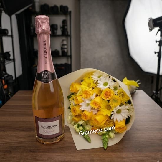 Ramo de flores amarillas con cava Ricadonna 750ml delivery Lima - Cod:XGR05