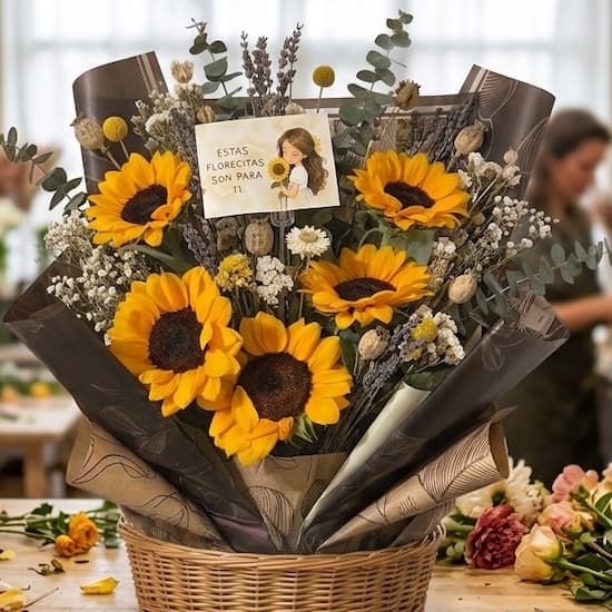 Ramo premium con 5 girasoles y flores delivery Lima exclusivo - Cod:XGR18