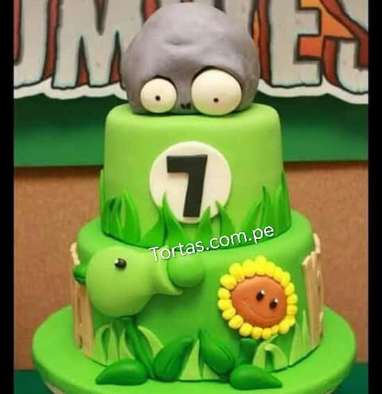 Diseño de pastel inspirado en Plants vs. Zombies delivery Lima - Cod:ZVP09